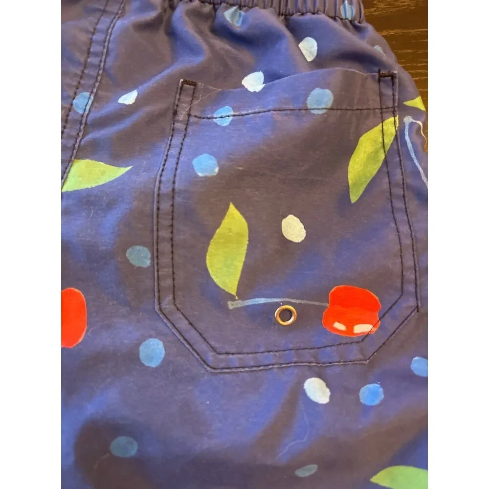 Leland Gal Kids Cherry Print Swim Shorts XS Blue & Red With‎ Pocket